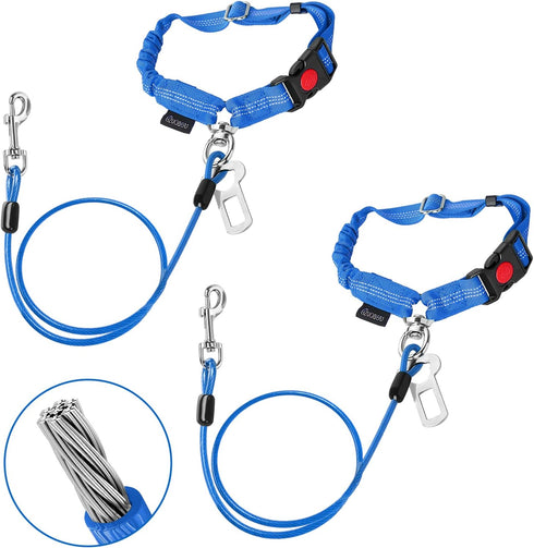 Chew Proof Dog Car Seat Belt, 2 in 1 Steel Cable Dog Car Accessories Headrest Restraint Dog Seat Belt for Medium Large Dogs Chewer Heavy Duty Dog ...