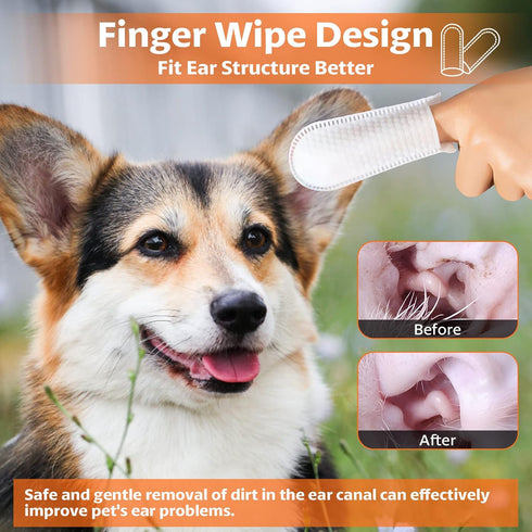 OBSEDE Ear Cleaner Finger Wipes, Grooming Kit Care for Dogs and Cats Regular Soothing Odor Control Reduce Dirt Wax Build Up Pet Supplies Easy to U...