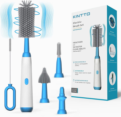 Electric Bottle Brush Cleaner with Rechargeable, Cleaning for Baby/Water/Wine/Thermos Bottles, Waterproof 2 Nipple and Straw Silicone Brush 1500mA...