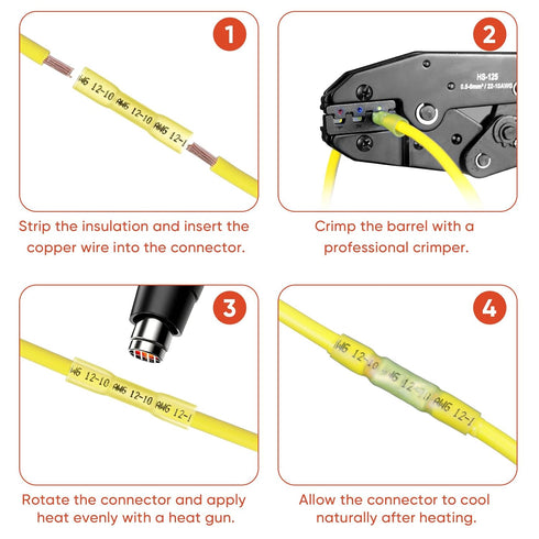 Heat Shrink Butt Wire Connectors - Marine Grade Insulated Crimp Heat Shrink Wire Connectors, Waterproof Electrical Connectors Butt Splice for Boat...