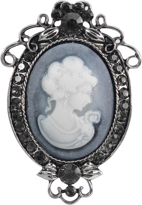 Gyn&Joy Vintage Inspired Cameo Victorian Lady Maiden Crystal Rhinestone Flower Brooch Pin BZ091...