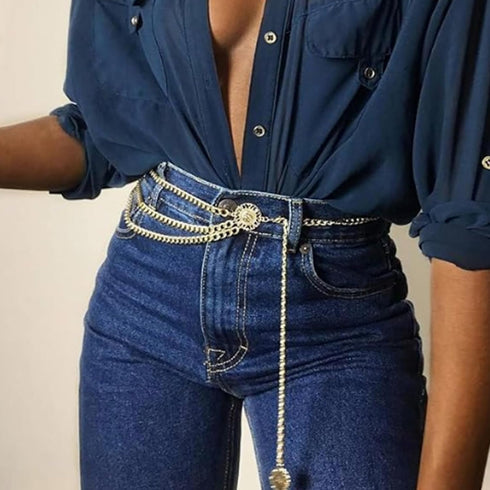 Tatibana Multilayer Metal Waist Chain Dress Belts Metal Belt for Women Girls Ladies Adjustable Body Waist Link Belts for Jeans Dresses...