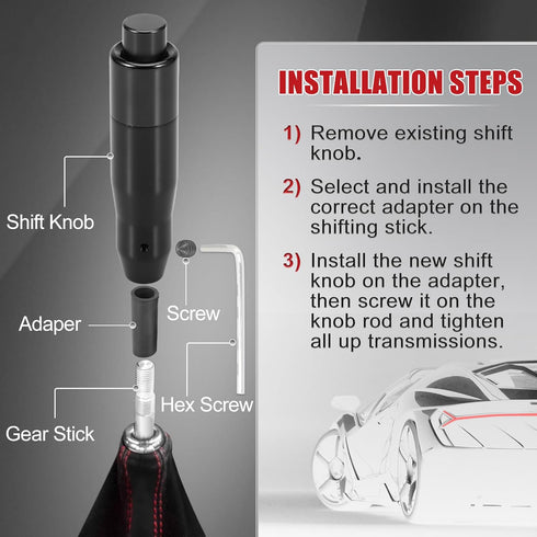 X AUTOHAUX Black Shifter Knob Automatic Gear Shift Knob with Push Buttons Universal Aluminum Alloy Lever Long Handle Stick with Adapter Set for Mo...