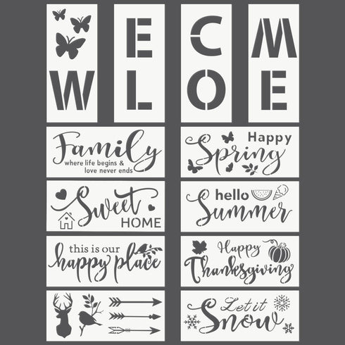 Arteza Stencils for Painting, 12 Unique Holiday Designs, 15.9 x 13.78 Inches, Thick Plastic Holiday Stencils, Art Supplies for Christmas Parties, ...