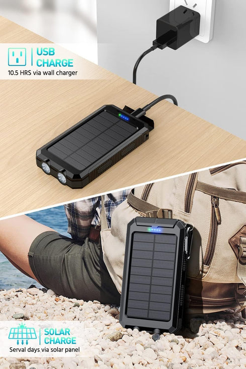 Power-Bank-Portable-Charger-Solar - 36800mAh Waterproof Portable External Backup Battery Charger Built-in Dual QC 3.0 5V3.1A Fast USB and Flashlig...