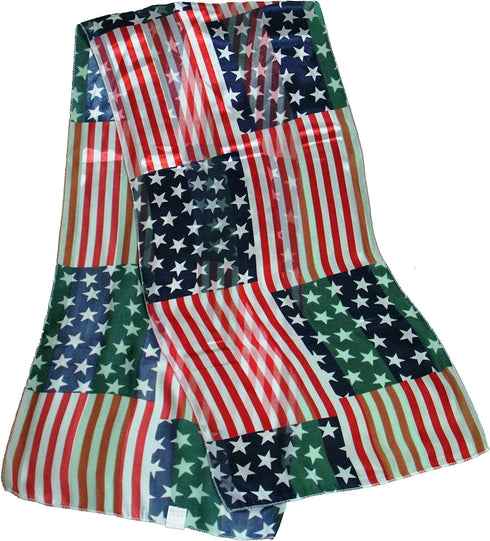 Rosemarie Collections Women's Red White And Blue 4th Of July Satin Stripe USA Fashion Scarf, 60" American Flag Stars Stripes...