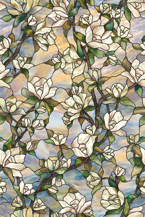 Artscape Star Magnolia | Window Privacy Film Stained Glass Pattern| Non-Adhesive & UV Protection | Easy to Apply & Removable | 24 x 36 inches | Ma...