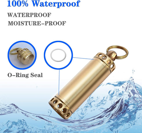Pill Holder Keychain Container,Portable Mini Brass Waterproof Pill Box for Purse Pocket,Small Pill Case for Outdoor Travel Camping Daily Use...