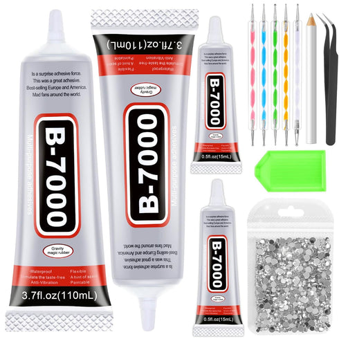 B7000 Rhinestone Glue, 4Pcs B-7000 Jewelry Glue,B7000 Glue Clear with Precision Tip,Super Adhesive Fabric Glue for Jewelry Craft Gem Cell Phone Re...