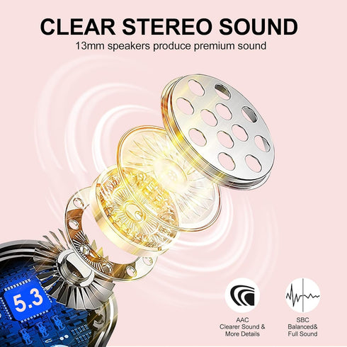 Wireless Earbuds Bluetooth Headphones 5.3 Bass Stereo Earphones, 40H Playtime Ear Buds with LED Power Display, Bluetooth Earbud with Noise Cancell...