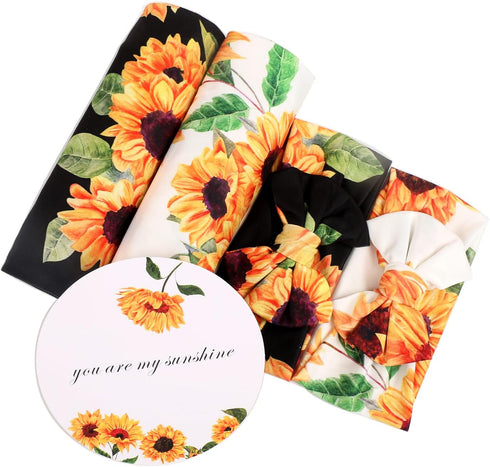 Galabloomer Receiving Blanket Headband Set Flower Print Baby Swaddle Receiving Blankets Sunflower...