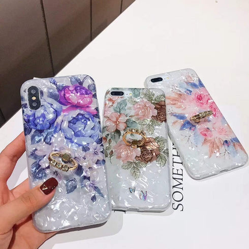 Qokey Compatible iPhone 11 Case 6.1 inch- Floral Clear Flower Design for Women with 360 Rotating Ring Stand Holder Kickstand - Soft TPU Shockproof...