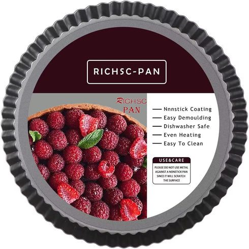 Tart Pan 10 Inch Tart Pan Carbon Steel Round Non-Stick Pan Quiche Pan with Removable Chassis for Mousse Cakes, Kitchen Reusable Baking Tool with A...