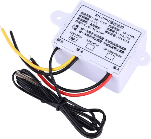 Oumefar Temperature Controller, XH-W3001 DC 110V-220V 1500W 10A Digital Temperature Controller Thermostat Switch with Waterproof Sensor Probe Elec...