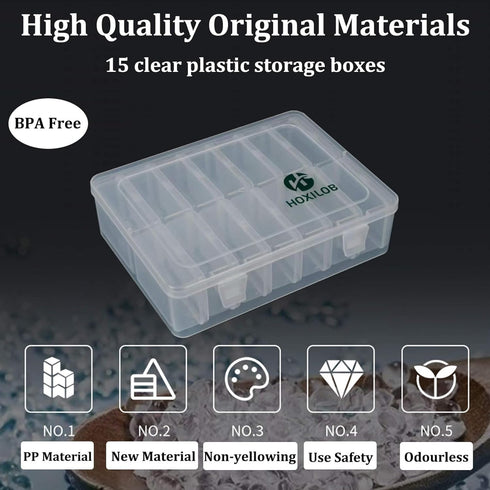 15 Pack Medium Clear Plastic Storage Boxes with Labels, Flip Lid Craft Organizer Container for Beads Jewelry Making DIY Bracelet Nails Screws Seed...