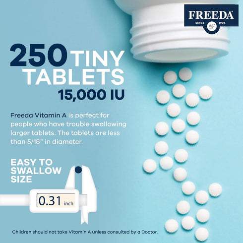 Freeda Vitamin A 15,000 IU – Retinyl Palmitate – Vegan, Kosher, No Fish – Eye, Vision, Immune & Skin Support – Tiny Easy-to-Swallow Tablets – VIT ...