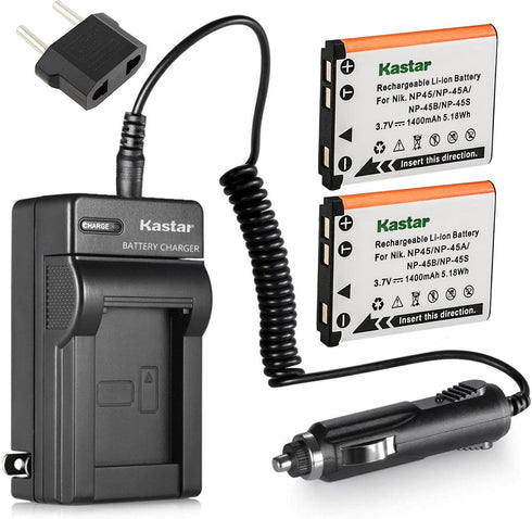 Kastar Battery 2 Pack and Charger Replacement for Fuji NP-45 NP-45A NP-45B NP-45S Battery, BC-45B Charger, XP10 XP11 XP15 XP20 XP21 XP22 XP30 XP31...