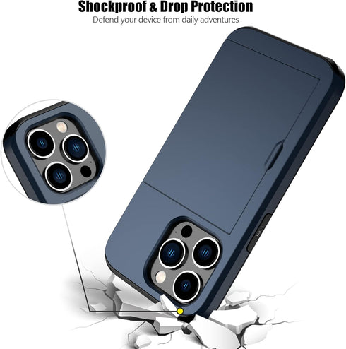 Nvollnoe Compatible with iPhone 15 Pro Case with Card Holder Heavy Duty Protective Dual Layer Shockproof Hidden Card Slot Slim Wallet Phone Cover ...
