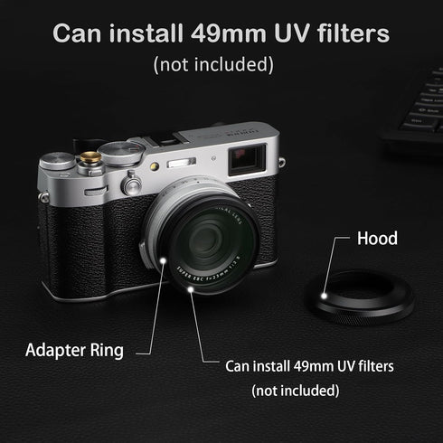 Haoge LH-X51B 2in1 All Metal Ultra-Thin Lens Hood with Adapter Ring Set for Fuji X100VI Fujifilm FinePix X100V Camera Accessories Black...