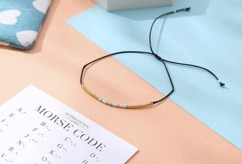 RareLove BFF Morse Code Beaded Bracelet Long Distance Relationships Friendship Gifts for Best Friends Waterproof Gold Blue White Tiny Pony Seed Be...