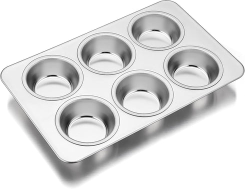TeamFar Muffin Pan, 6 Cup Muffin Pan for Baking, Cupcake Pan Muffin Tin Tray Set Stainless Steel for Making Cakes Cornbread Quiche and More, Healt...