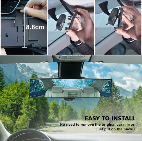 Car HD Rearview Mirrors 12 Inch, Interior Clip-on Panoramic Rear View Mirror, Wide Viewing Range Rear View Mirror, Universal Use for Cars, SUVs, T...