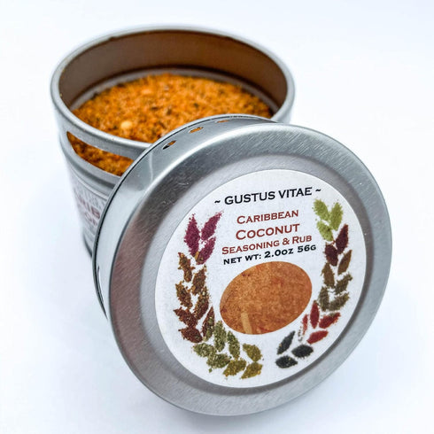 Caribbean Coconut Seasoning & Rub - Authentic Artisanal Gourmet Spice Mix - Non GMO- 2 oz - Small Batch - Magnetic Tin - Gustus Vitae...