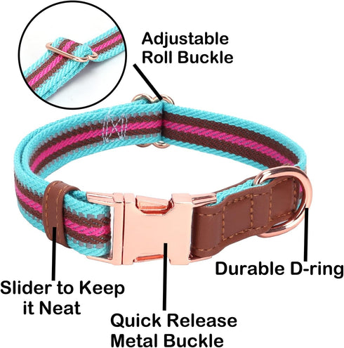 Dog Collar Reflective, Multi-Colored Stripe Dog Collar, Soft Adjustable Dog Collars with Metal Buckle for Small Medium Large Dogs, Perfect Pet Col...