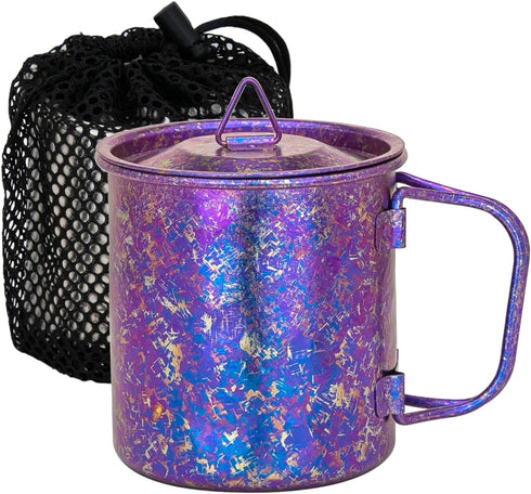 TiTo Titanium Cup Titanium Pot with Lid Ultralight Portable 300ml Foldable Handle Camping Tea Coffee Water Mug for Outdoor Backpacking Hiking Picn...