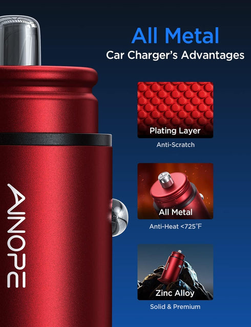 40W Car Charger Adapter, AINOPE Smallest USB C Car Charger Fast Charging, All Metal PD 3.0 Dual Port Car Charger, with LED Light Compatible with i...