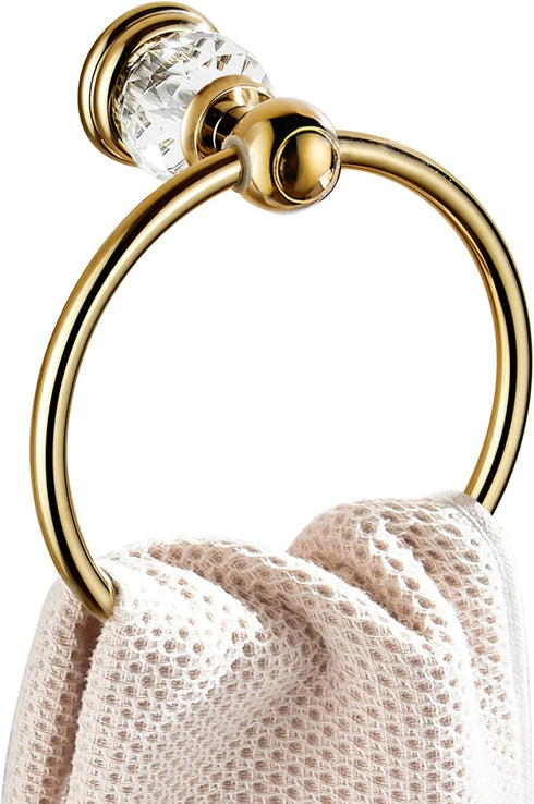 WINCASE Crystal Towel Ring, Gold Towel Holders for Bathrooms, Round Hand Towel Rack Wall Mounted Decorative...