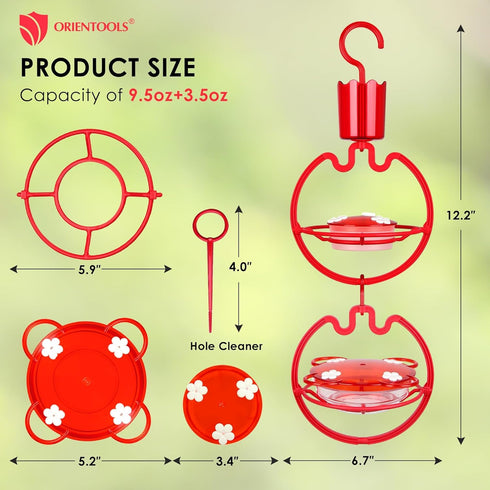 ORIENTOOLS Hummingbird Feeders for Outdoors Hanging 13oz Plastic Humming Birds Feeders with Ant Moat friendly to nature and Wild Birds with 7 Flow...