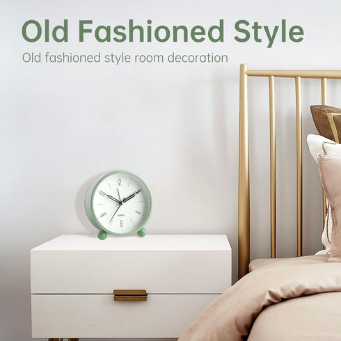 Analog Alarm Clock, 4 inch Super Silent Non Ticking Small Clock with Night Light, Battery Operated, Simple Design, Old Fashioned Style Ideal Decor...