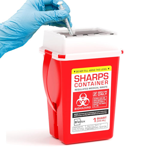 Sharps Container Small - Sharps Containers for Home Use and Labs - Portable Needle Disposal and Travel Size Biohazard Bin - 1 Quart (Pack of 1)...