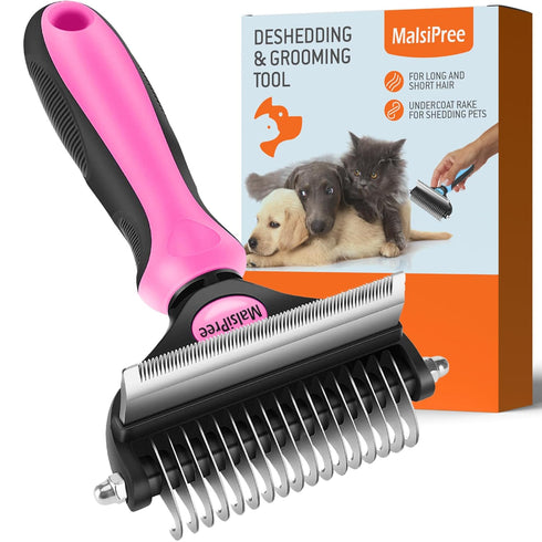 MalsiPree Pet Grooming Brush for Dogs/Cats, 2 in 1 Deshedding Tool & Dematting Undercoat Rake for Mats & Tangles Removing, Reduces Shedding by up ...