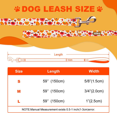 Dog Leash Pumpkin and Turkey Pattern - Durable, Stylish Thanksgiving Pet Leash, Available in Small, Medium and Large, Daily Walking Puppy Leash, M...