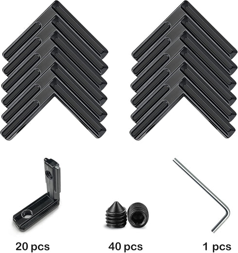 20pcs Black 2020 Series L-Shape Interior Inside Corner Connector Joint Bracket with Screws + 1pcs Wrench for Slot 6mm 20S Aluminum Rail Accessorie...