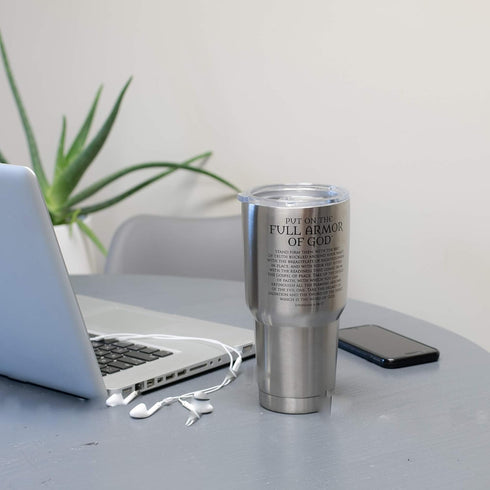Dicksons Armor Of God Silver Toned 30 Ounce Stainless Steel Travel Tumbler...