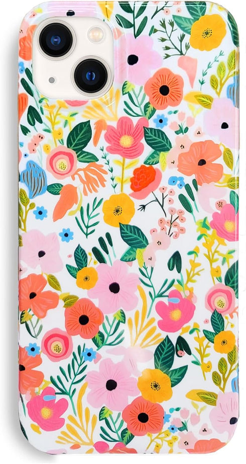 J.west iPhone 13 Case 6.1, Soft Shockproof Cute Floral Phone Protective Cover for Women, Garden Flower Pattern Design Slim Fit Anti-Scratch Phone ...