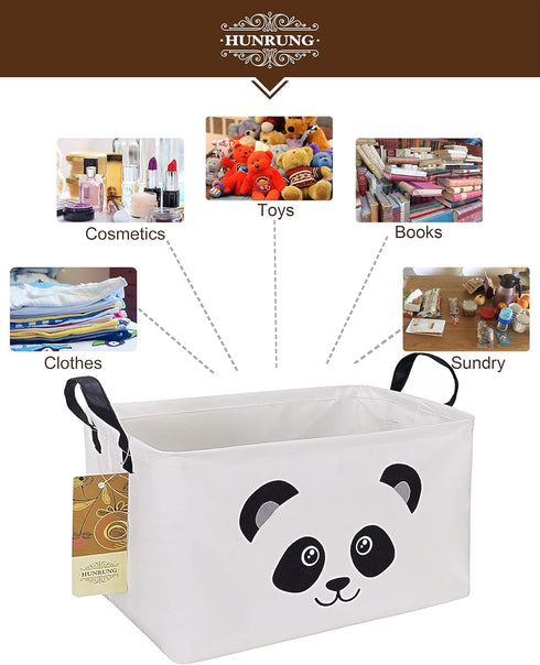 HUNRUNG Rectangle Storage Basket Cute Canvas Organizer Bin for Pet/Children Toys, Books, Clothes Perfect for Rooms/Playroom(Rectangle Panda)...