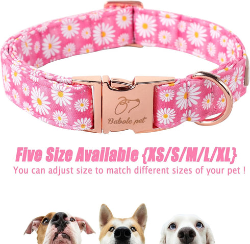 Dog Collars Summer Pink Daisy Flower Dog Collar with Safety Metal Buckle Adjustable Puppy Collars for Small Medium Large Dog,Boy&Girl Dog Collar G...