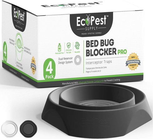 Bed Bug Interceptors – 4 Pack | Bed Bug Blocker (Pro) Interceptor Traps | Insect Trap, Monitor, and Detector for Bed Legs (Black)...