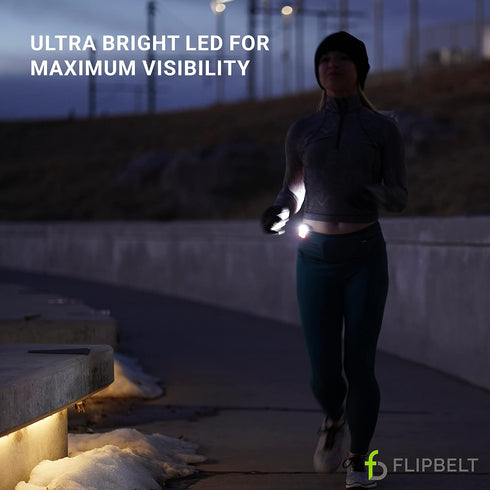 FlipBelt Clip On LED Running Light for Men and Women, Hands Free Safety Flashlight for Running, Biking, Hiking, Portable and Rechargeable Night Ru...