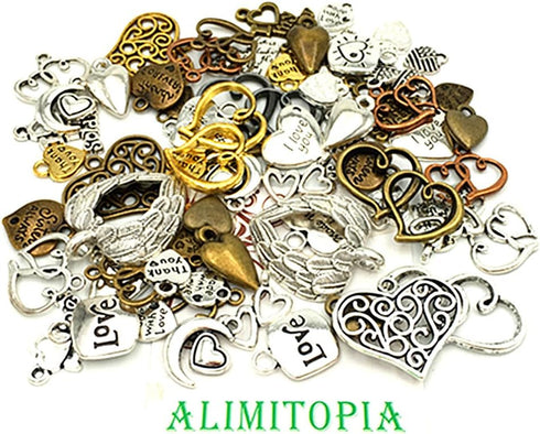 100 Grams Assorted Love Heart Shape Punk Steampunk Charm Pendant Connector for DIY Necklace Bracelet Jewelry Making Accessories...