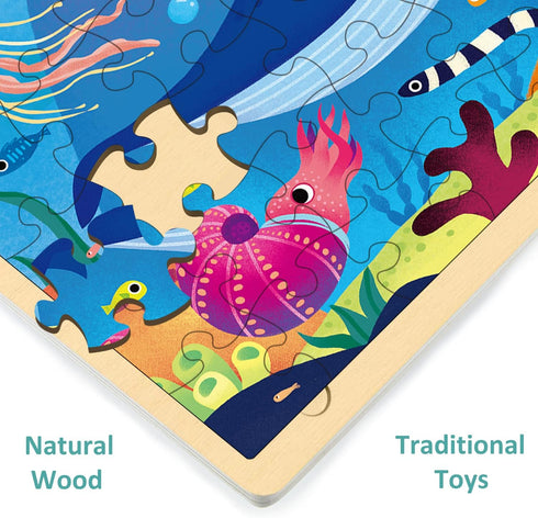 48 Piece Puzzles for Kids Ages 3-5 with Unique Puzzle Pieces, Wooden Jigsaw Puzzle for 3 4 5 6 7 8 Year Old, Ocean Animal Toddler Puzzles for Kids...