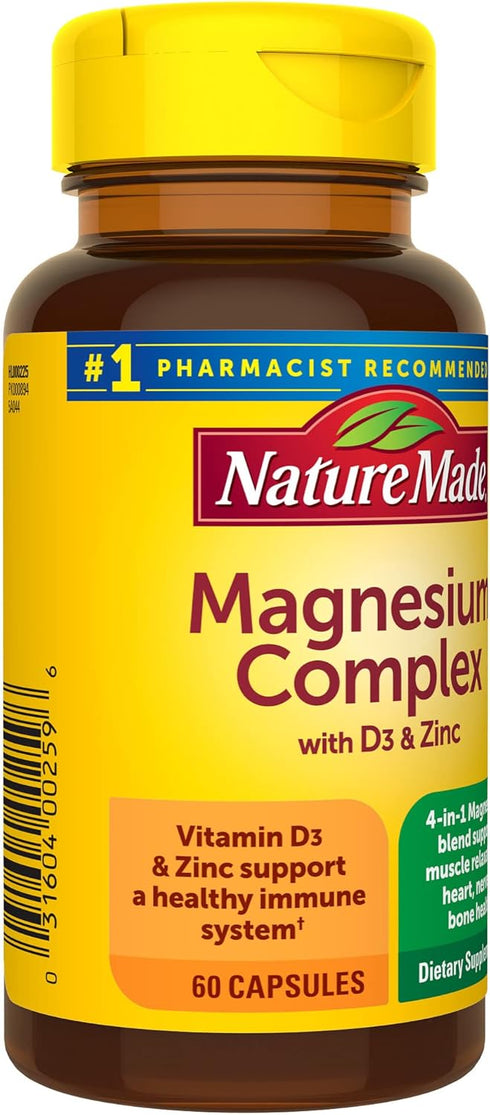 Nature Made Magnesium Complex with Vitamin D and Zinc Supplements, Magnesium Supplement for Muscle, Nerve, Heart & Bone Support with Vitamin D3 & ...