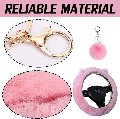 9 Pack Cute Fluffy Steering Wheel Cover, LXPKKIG Cute Universal 15 Inch (Pink)...