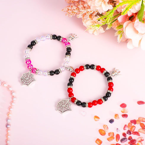2pcs Spider Friendship Bracelet, Magnetic Matching Bracelets With Energy Stone Beads, Stretch Bracelets With Spider Charm For Couple, Halloween, V...