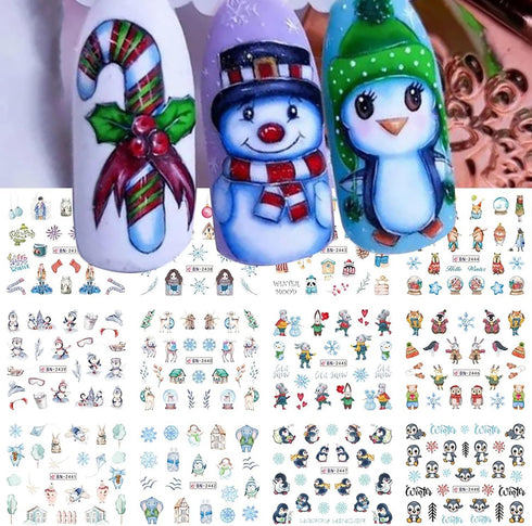 Christmas Nail Art Stickers12 Sheets Water Transfer Nail Stickers Cute Christmas Penguin Nail Decals Winter Nail Art Supplies Snowflake Elk Nail W...