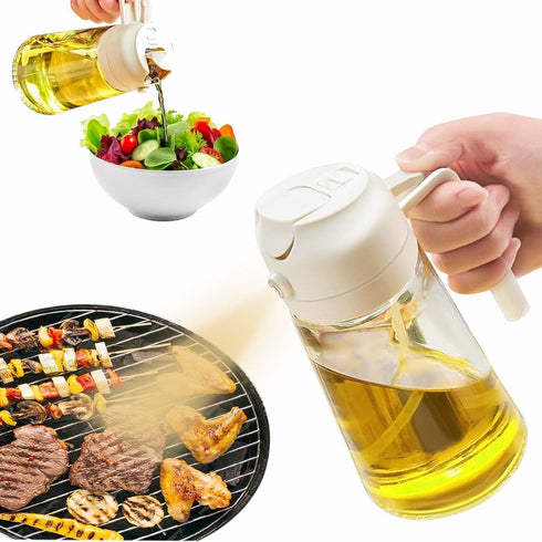 16oz Oil Sprayer for Cooking - 2 in 1 Spray & Pour Olive Oil Dispenser - 470ml Glass Spray Oil Bottle - Kitchen Gadgets (Milk White)...